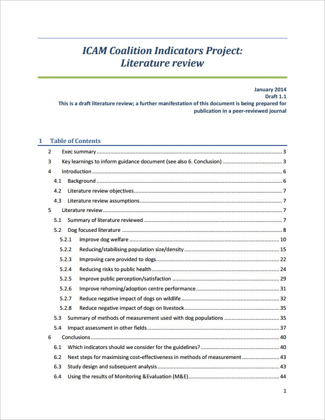 Dog population management monitoring and evaluation literature review